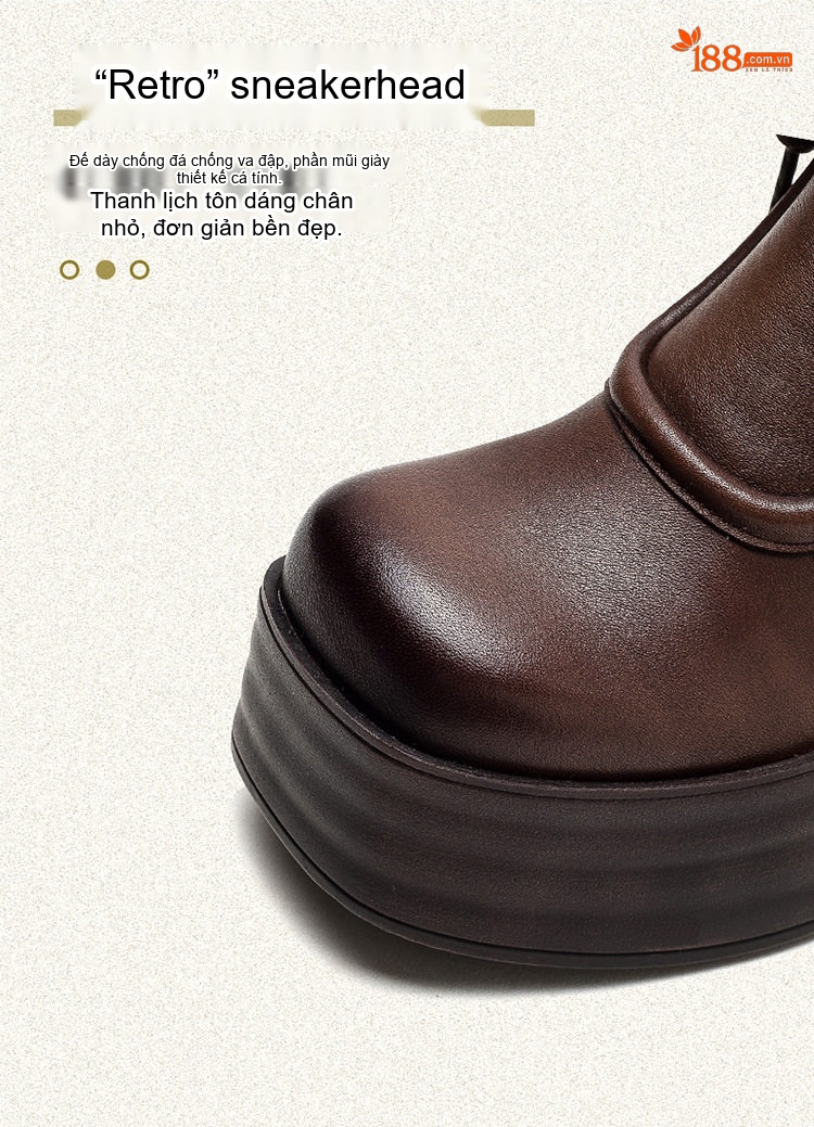 Boot Nữ Da Bò Cổ Ngắn Khóa Bên Hông Chiều Cao Đế Khoảng 8cm Màu Đen, Nâu chi tiết 5