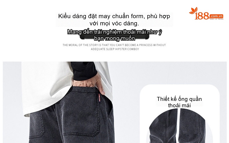 Quần Jean Ống Suông Nam Lyocell Dáng Rộng Thoải Mái Màu Xám, Nâu, Xanh Dương, Đen chi tiết 3