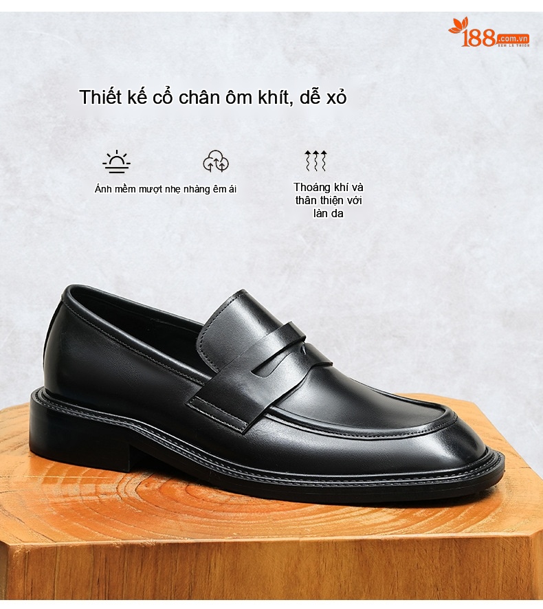 Giày Lười Nam Da Bò Công Sở Anh Quốc Chiều Cao Đế Khoảng 3.5cm Màu Đen, Nâu chi tiết 4
