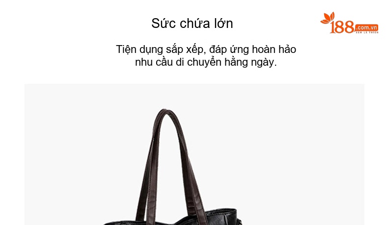 Túi Tote Nữ Da Mềm Sức Chứa Lớn Đeo Vai Đeo Chéo Phong Cách Mẹ Bỉm Sữa Màu Đen, Nâu chi tiết 9