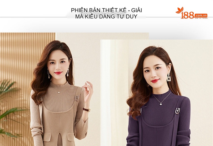 Set Váy liền thân Nữ Dệt Kim Áo Khoác Lửng Xẻ Tà Phong Cách Thanh Lịch Màu Be, Nâu, Tím, Đỏ chi tiết 3