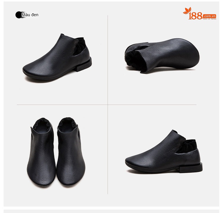 Giày Boot Nữ Da Bò Lười Đi Chiều Cao Đế Khoảng 2cm Màu Đen, Nâu chi tiết 17