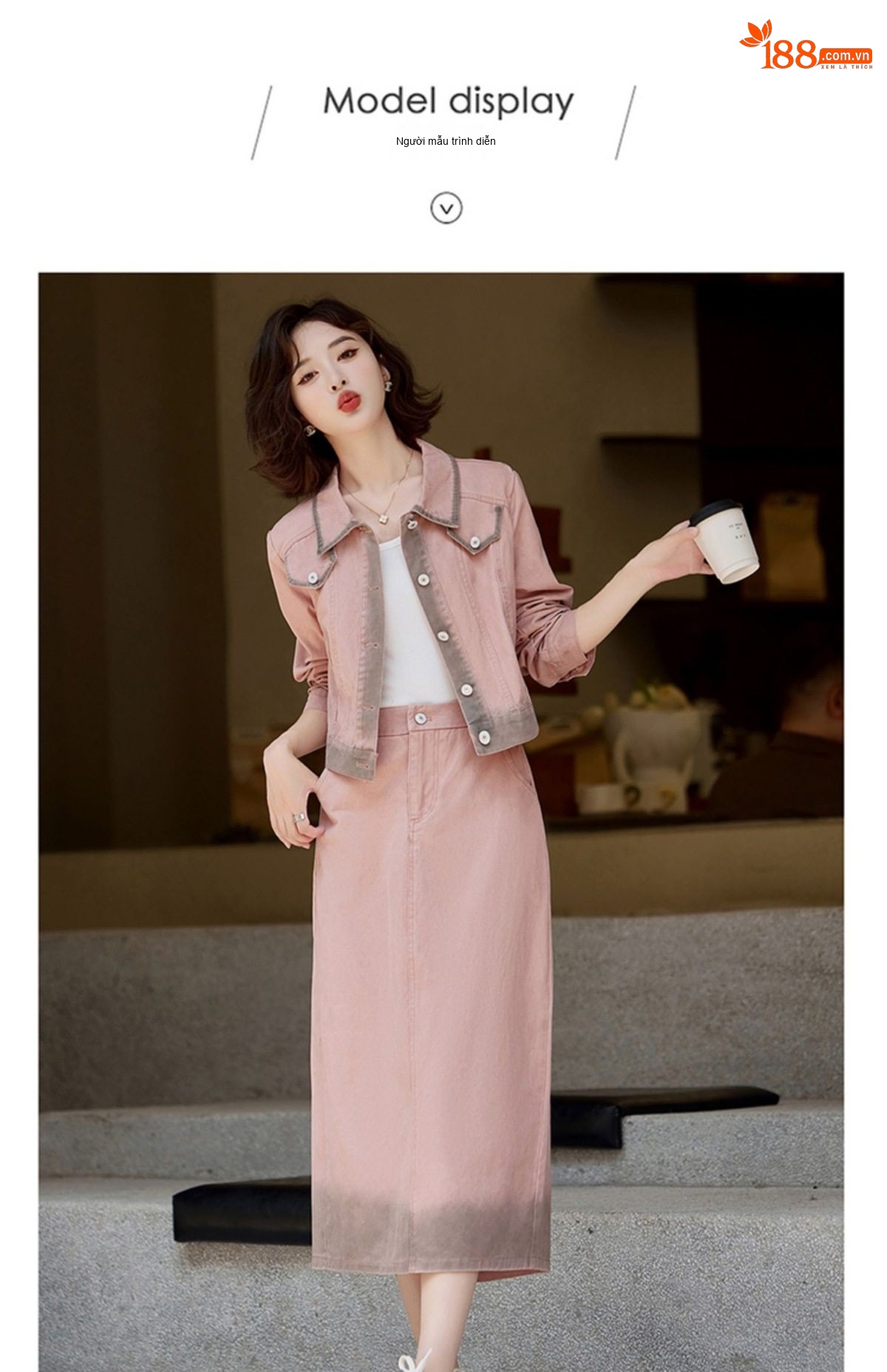 Set Áo Khoác Lửng Tay Ngắn và Chân Váy Bò Dáng Dài Thanh Lịch chi tiết 16