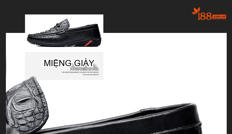 Giày Lười Nam Da Bò Vân Cá Sấu Chiều Cao Đế Khoảng 2cm Màu Đen chi tiết 14