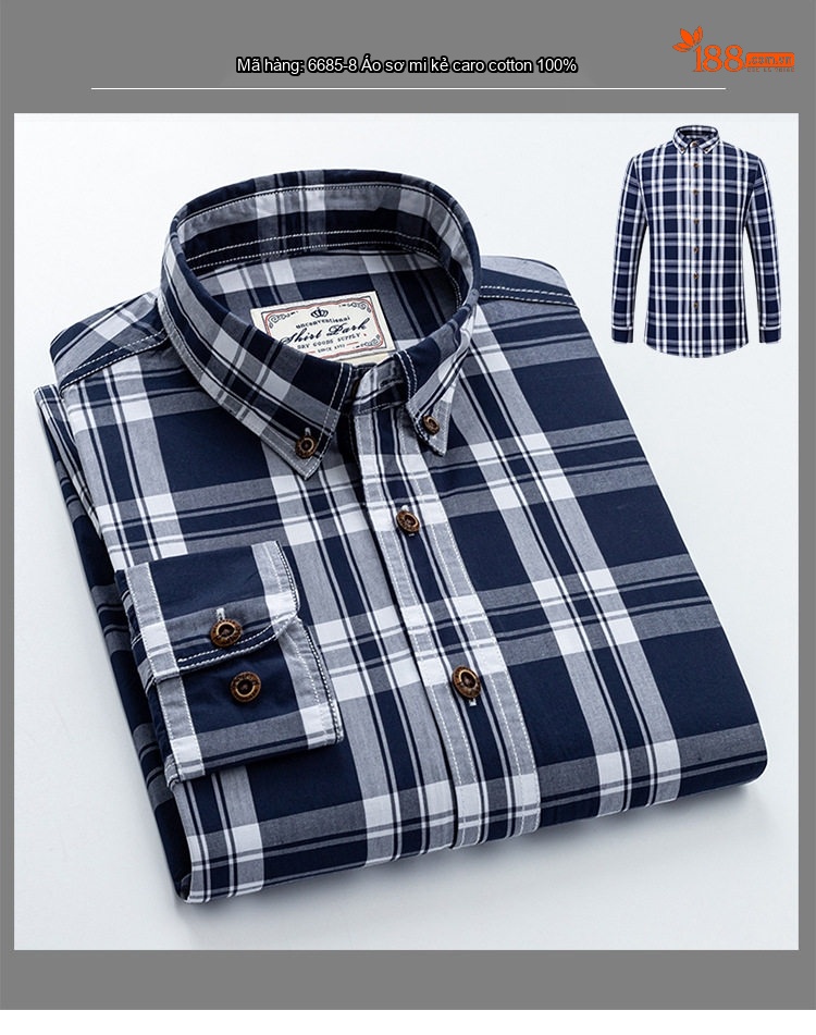 Áo Sơ Mi Tay Dài Nam Cotton Kẻ Caro Thời Trang Công Sở Hàng Ngày Màu Xanh, Đen, Đỏ, Xám... chi tiết 20