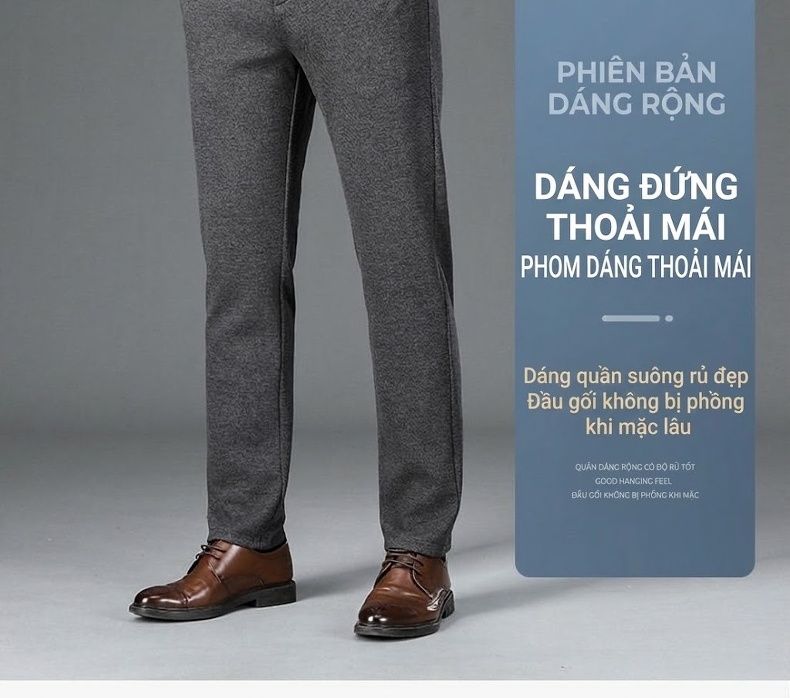 Quần Tây Nam Ống Đứng Vải Lông Cừu Dáng Ôm Màu Đen, Xám chi tiết 7