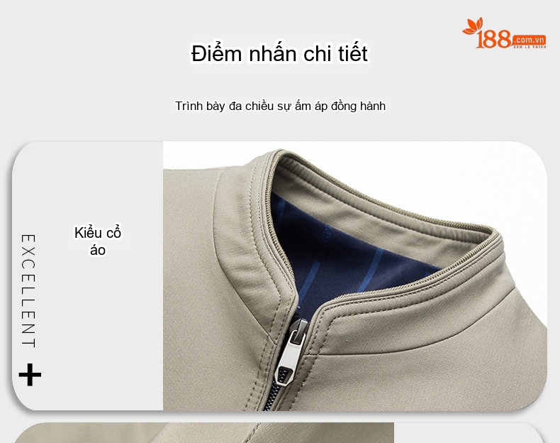 Áo Khoác Bomber Nam Cổ Trụ Công Sở Thu Đông Màu Đen, Xám, Xanh Navy, Be chi tiết 4