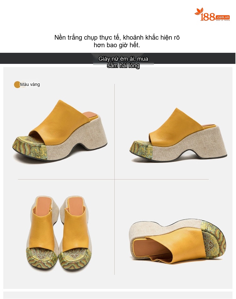 Dép Sục Nữ Hở Mũi Đế Xuồng Phong Cách Quốc Dân Chiều Cao Đế Khoảng 6cm Màu Đen, Vàng, Hồng chi tiết 16