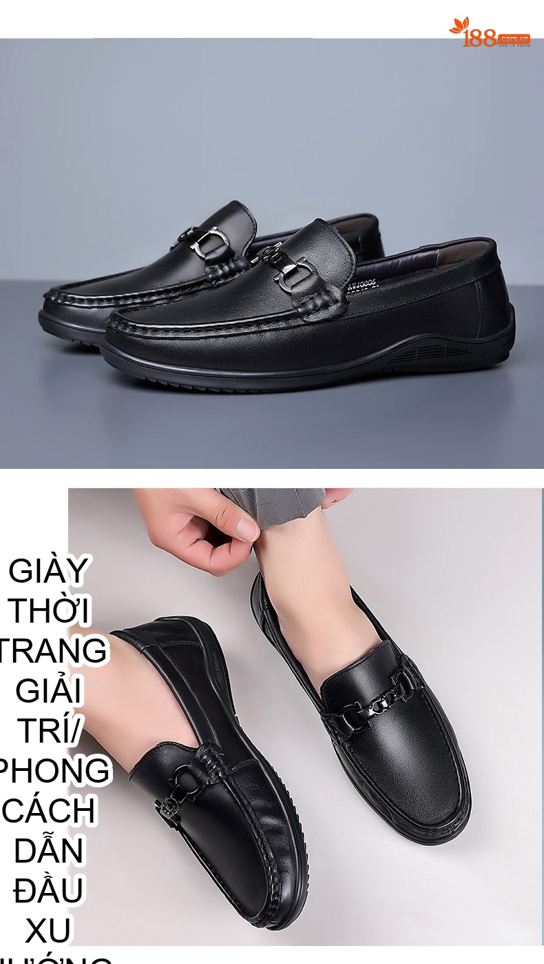 Giày Lười Nam Da Mềm Chiều Cao Đế Khoảng 2cm Màu Đen chi tiết 12