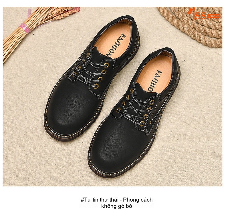 Giày da bò outdoor công sở buộc dây đế cao 3 cm chi tiết 19