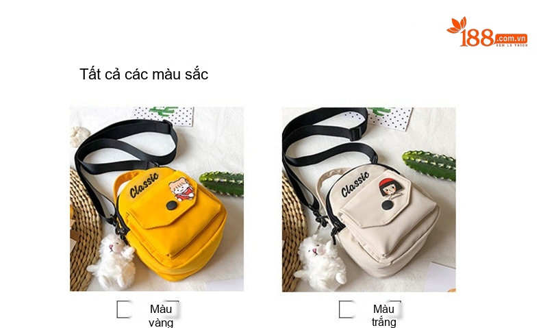 Túi Đeo Chéo Nữ Vải Canvas Mini Đựng Điện Thoại Phong Cách Hàn Quốc Màu Kem chi tiết 6