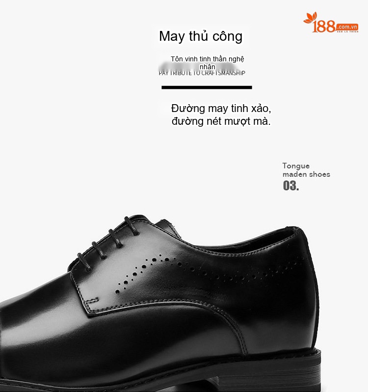 Giày Tây Buộc Dây Nam Da Thật Chiều Cao Đế Khoảng 3cm Màu Đen, Nâu chi tiết 5