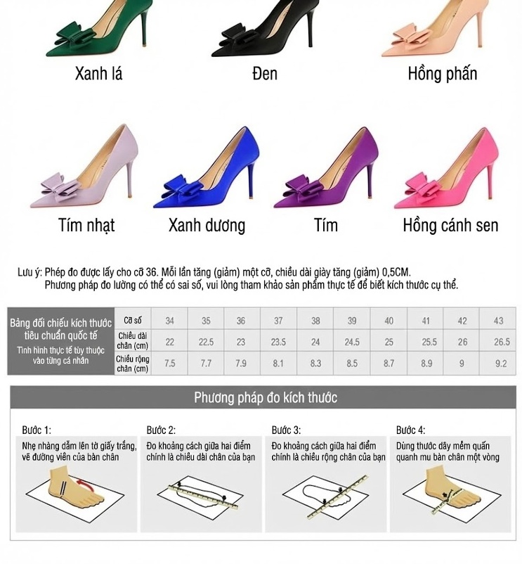 Giày Cao Gót Nữ Quai Mảnh Mũi Nhọn Lụa Satin Chiều Cao Đế Khoảng 7cm Màu Đỏ, Tím, Xanh Lá, Hồng chi tiết 1