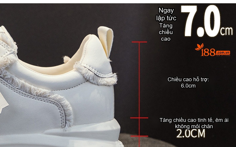 Giày Sneaker Nữ Đế Cao Khoảng 5cm Phong Cách Hàn Quốc Màu Trắng, Đen, Xám, Xanh Navy chi tiết 7