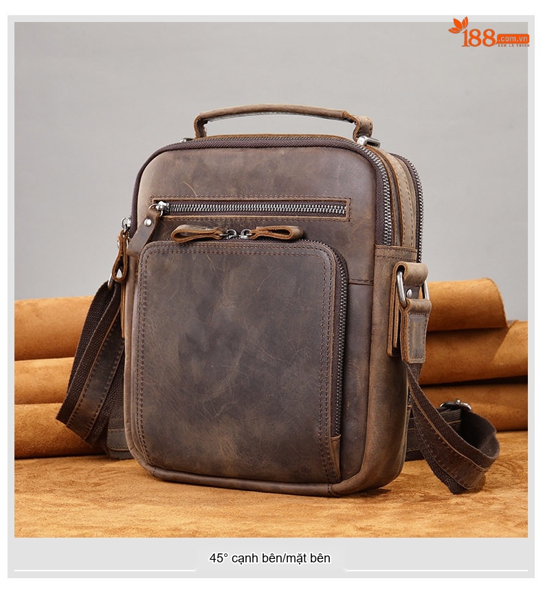 Túi Đeo Vai Nam Da Bò Lớp Đầu Phong Cách Retro, Túi Đeo Chéo Nam Sức Chứa Lớn Màu Cà Phê Dầu, Cà Phê chi tiết 32