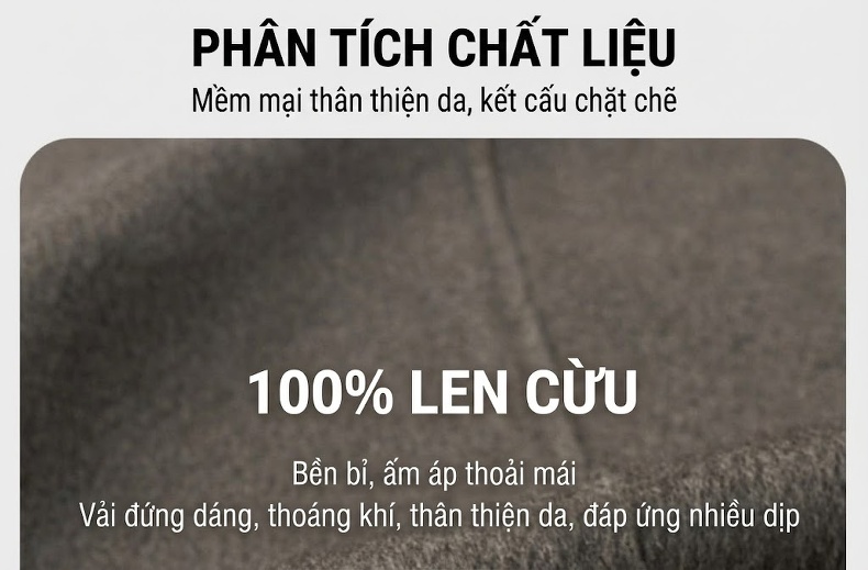 Áo Khoác Dạ Nam 100% Lông Cừu Áo Khoác Dáng Dài Màu Xám, Đen chi tiết 2