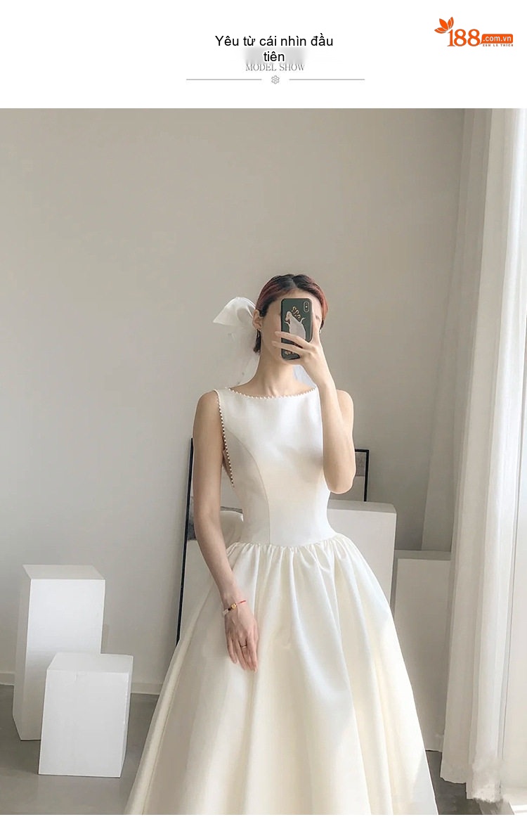 Váy Cưới Ngắn Satin Dự Tiệc Tùng Tốt Nghiệp Du Lịch Phong Cách Nữ Tính Màu Trắng chi tiết 1