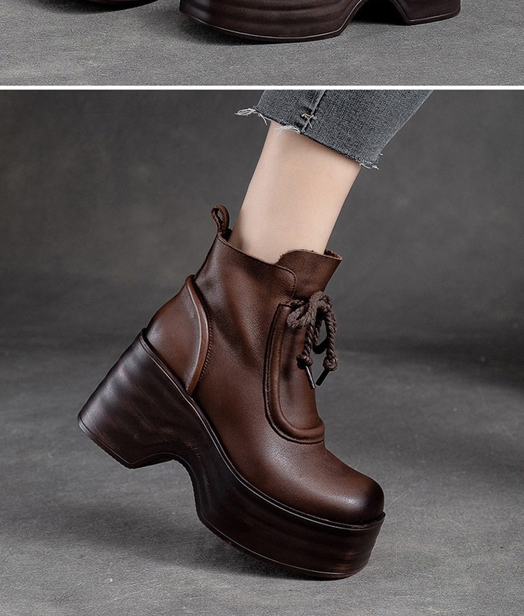 Boot Nữ Cổ Ngắn Da Bóng Lót Lông Chiều Cao Đế Khoảng 6cm Màu Đen, Nâu chi tiết 7