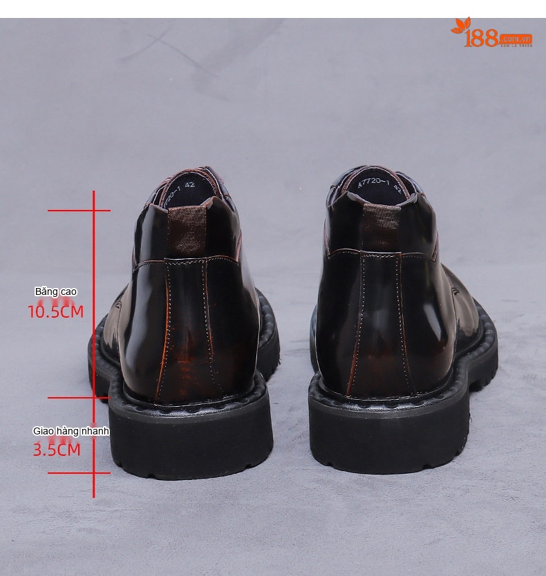 Giày Martin Nam Da Bò Đầu Tròn Lớn Da Bóng Buộc Dây Chiều Cao Đế Khoảng 3cm Màu Đen chi tiết 18