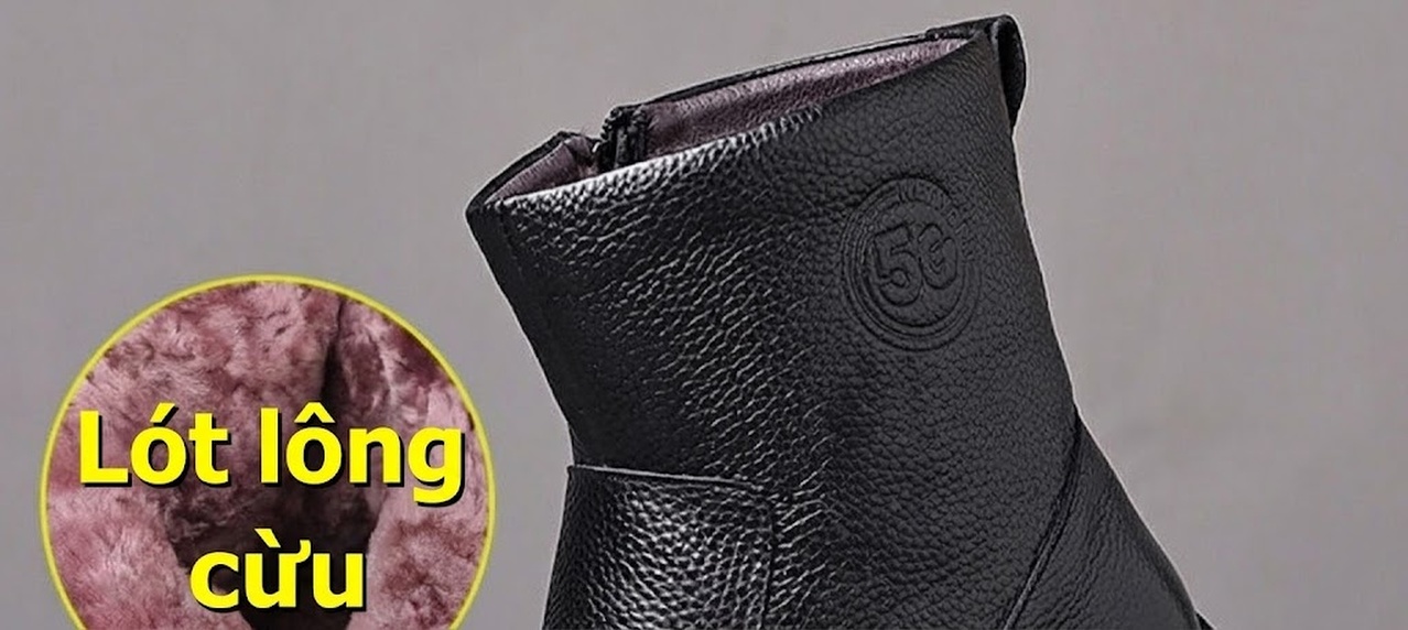 Boot Nam Da Bò Lót Lông Cừu Giữ Ấm Mùa Đông Đế Cao 3cm