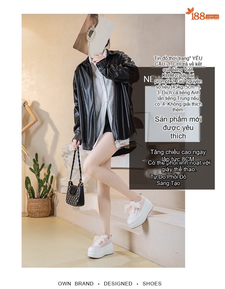 Giày Sneaker Nữ Đế Bánh Mì Chiều Cao Đế Khoảng 5cm Dây Ruy Băng Phong Cách Trung Hoa Màu Trắng, Hồng chi tiết 1