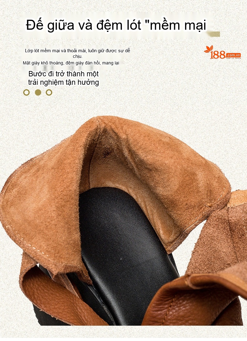 Giày Sandal Cao Gót Nữ Hở Mũi Da Bò Quai Nhún Đế Cao 5cm - 6cm Màu Nâu, Đen chi tiết 6