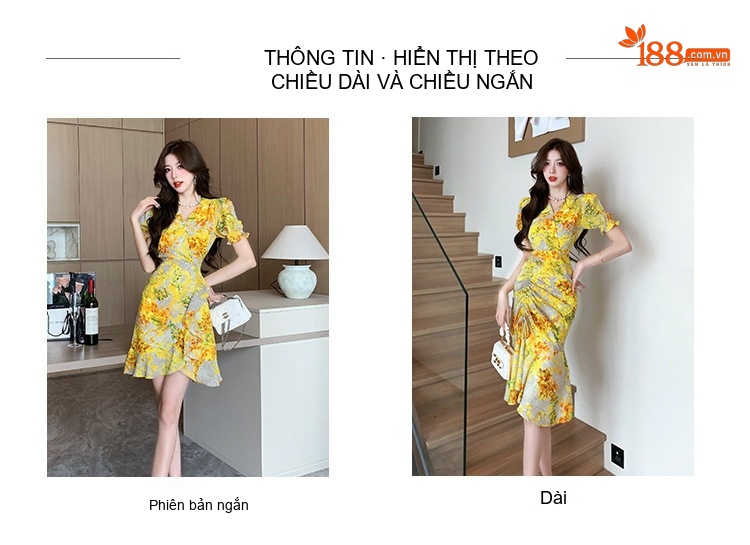 Váy Voan Hoa Nhí Nữ Tay Ngắn Xẻ Tà Dáng Ôm Dự Tiệc Màu Vàng, Xám chi tiết 4