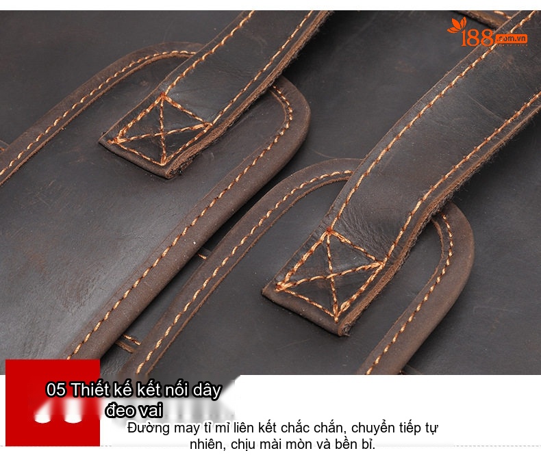 Balo Da Bò Sáp Crazy Horse Đựng Laptop Du Lịch Phong Cách Âu Mỹ Màu Nâu chi tiết 17