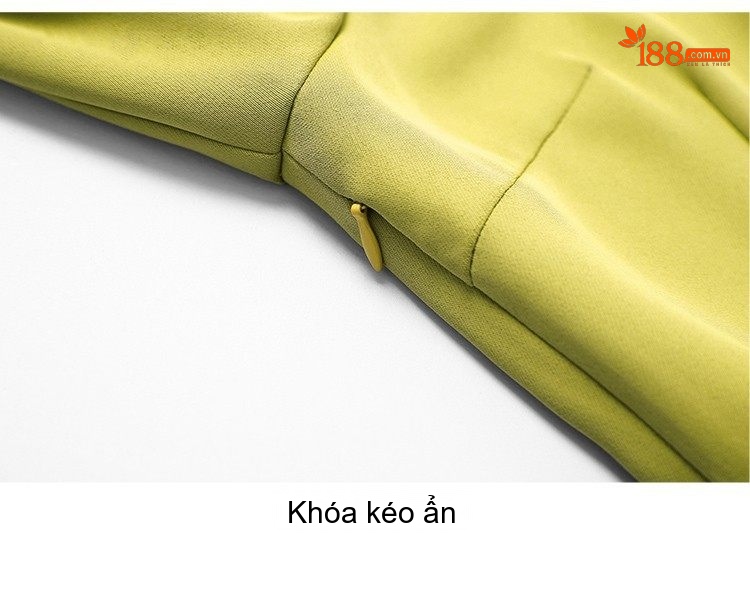 Váy liền thân Nữ Dáng Ôm Cổ Bẻ Tay Dài Xẻ Tà Màu Xanh Lá, Xanh Olive chi tiết 17
