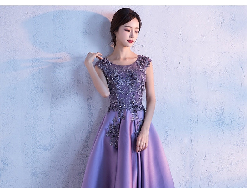 Váy Dạ Hội Dáng Dài Xòe Dự Tiệc Trang Trọng Thêu Hoa Màu Tím chi tiết 9