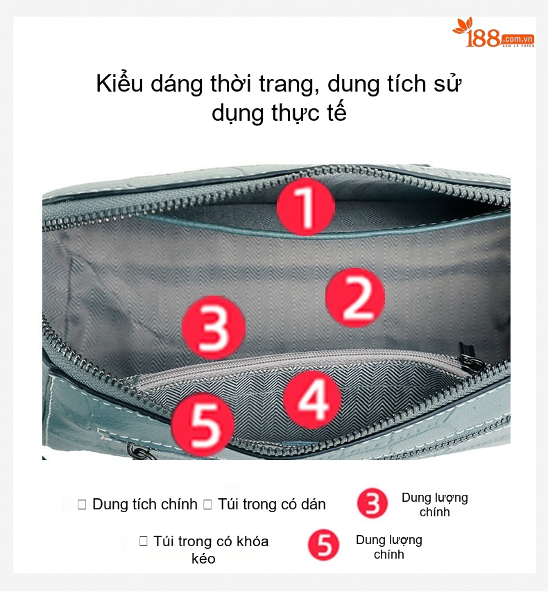 Túi Đeo Chéo/Đeo Vai Nữ Da Bò Phom Dáng Vuông Nhỏ Gọn Màu Xanh, Trắng Kem chi tiết 9