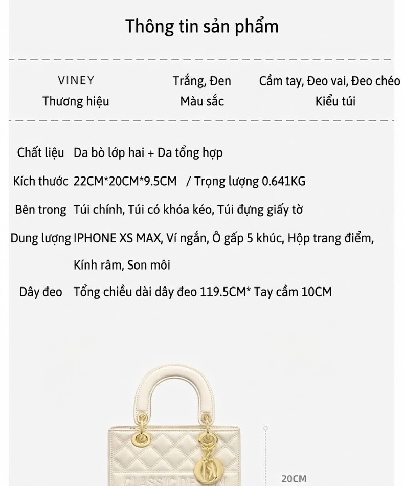Túi Xách Nữ Da Thật Họa Tiết Trám Tay Cầm Quai Xách Đeo Chéo Cao Cấp Màu Đen chi tiết 3