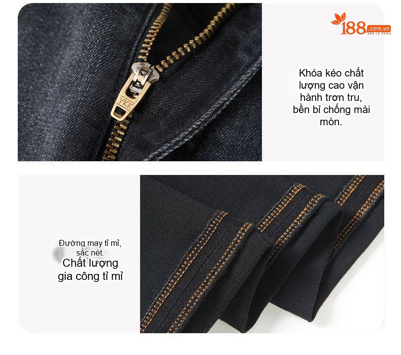 Quần Jeans Nam Ống Đứng Co Giãn Thoải Mái Màu Đen, Xám chi tiết 6