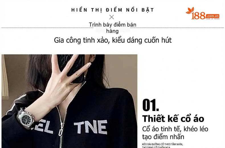 Bộ Áo Khoác Nữ Dáng Ngắn Khóa Kéo Phối Sọc Quần Ống Rộng Lưng Cao Màu Đen chi tiết 1