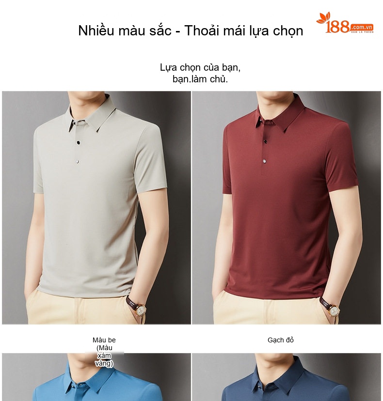 Áo Polo Nam Tay Ngắn Lụa Tằm Cao Cấp Không Nhăn Thoáng Mát Màu Đen, Xanh, Đỏ, Xám... chi tiết 8