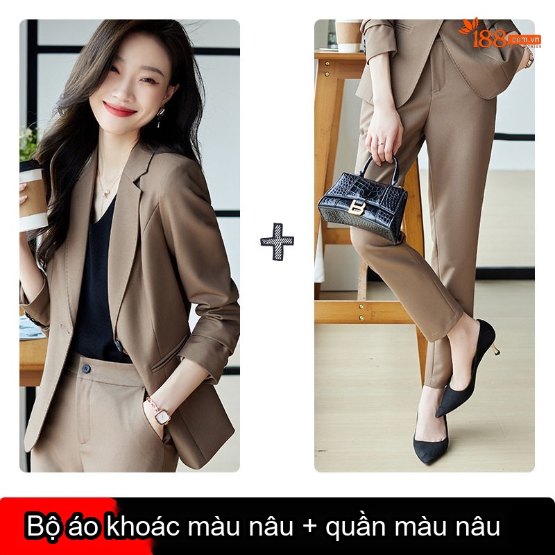 Bộ Vest Công Sở Nữ Dáng Ôm Tay Dài Phong Cách Thời Trang Màu Đen, Xanh Navy, Nâu