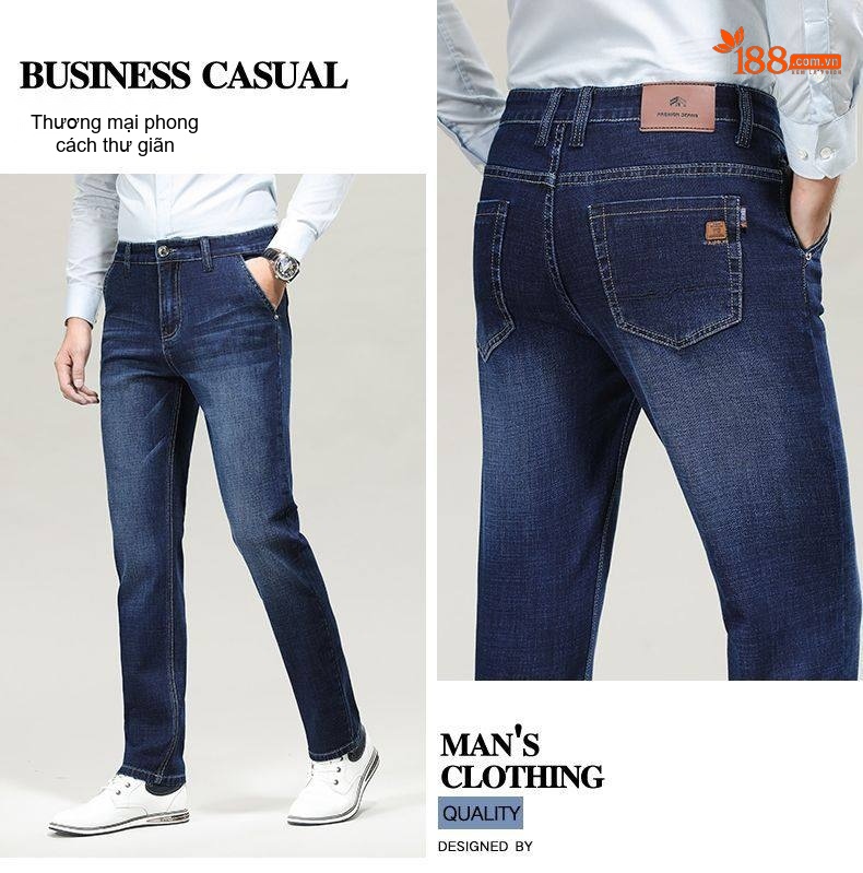 Quần Jeans Dài Nam Ống Đứng Co Giãn Thoải Mái Màu Xanh Dương Đậm chi tiết 15