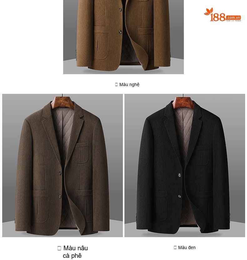 Áo Vest/Blazer Nam Nhung Tăm/Gân Hàn Quốc Form Dáng Ôm Màu Nâu, Đen chi tiết 7