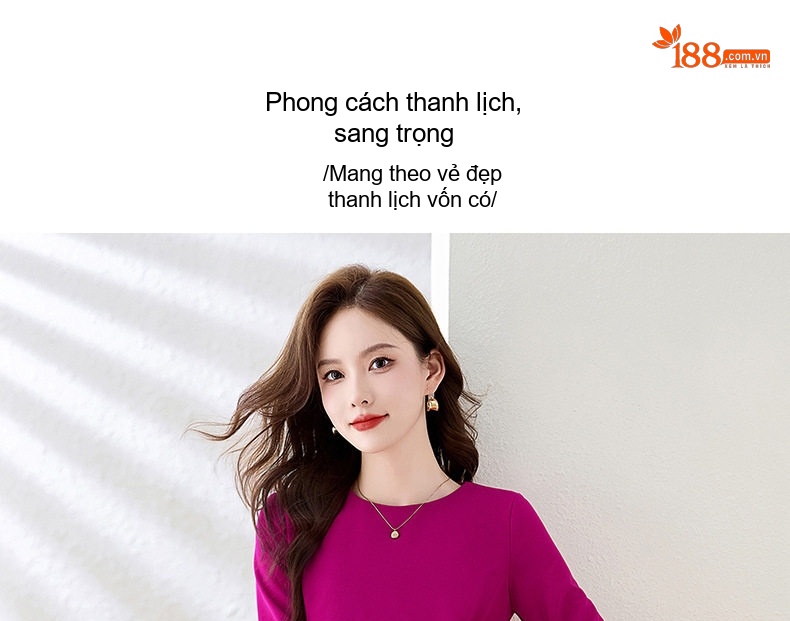 Váy Đầm Nữ Tay Dài dáng chữ A Che Bụng Tôn Dáng Thanh Lịch Màu Hồng Tím chi tiết 6