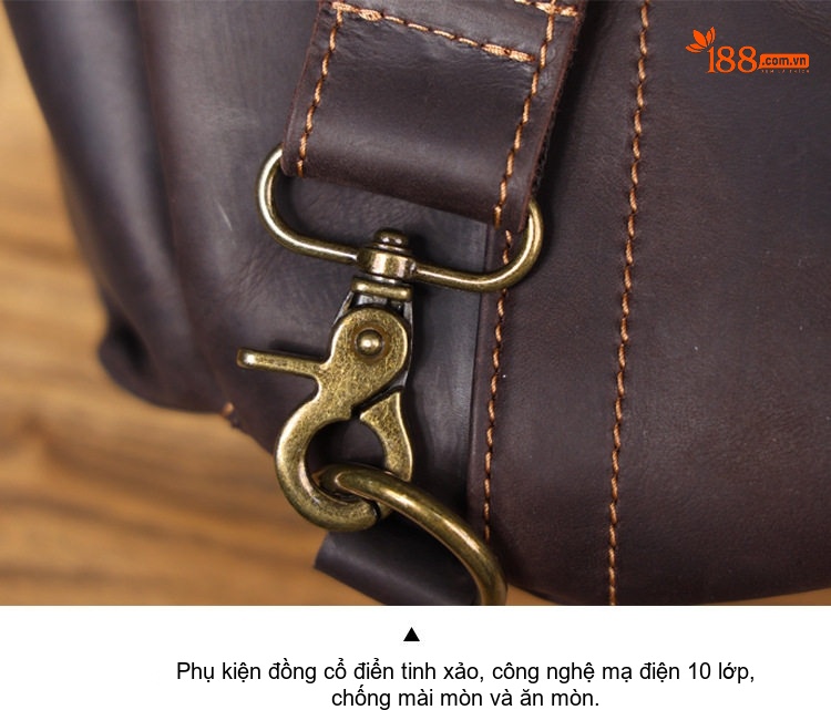 Túi Đeo Chéo Ngực Nam Da Bò Thiết Kế Vintage, Biker, Da Thật Màu Nâu chi tiết 19