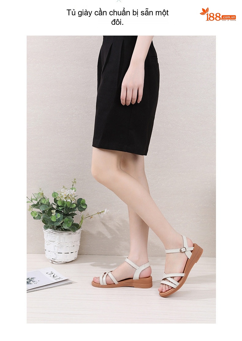 Dép Sandal Nữ Quai Chéo Đế Xuồng Da Mềm Chống Trượt Đế Cao 4cm - 5cm Màu Đen, Trắng chi tiết 14