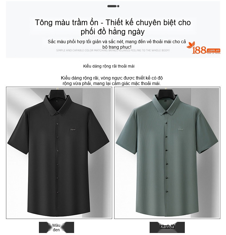 Áo Sơ Mi Nam Tay Ngắn Form Rộng Thoáng Mát Màu Đen, Xám chi tiết 10