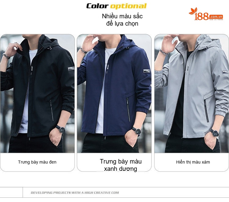 Áo Khoác Nam Có Mũ Trùm Đầu Phong Cách Hàn Quốc Thời Trang Màu Đen, Xám, Xanh Navy chi tiết 4