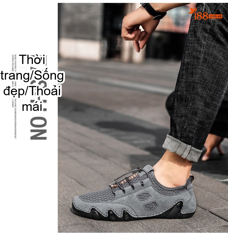 Giày Mọi Nam Vải Lưới Thoáng Khí Da Mờ Chiều Cao Đế Khoảng 3cm Màu Be, Xám chi tiết 9