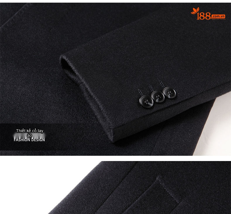 Áo Khoác Lông Cừu Nam Dáng Dài Cổ Bẻ Lót Lông Vũ Cao Cấp Màu Đen chi tiết 11