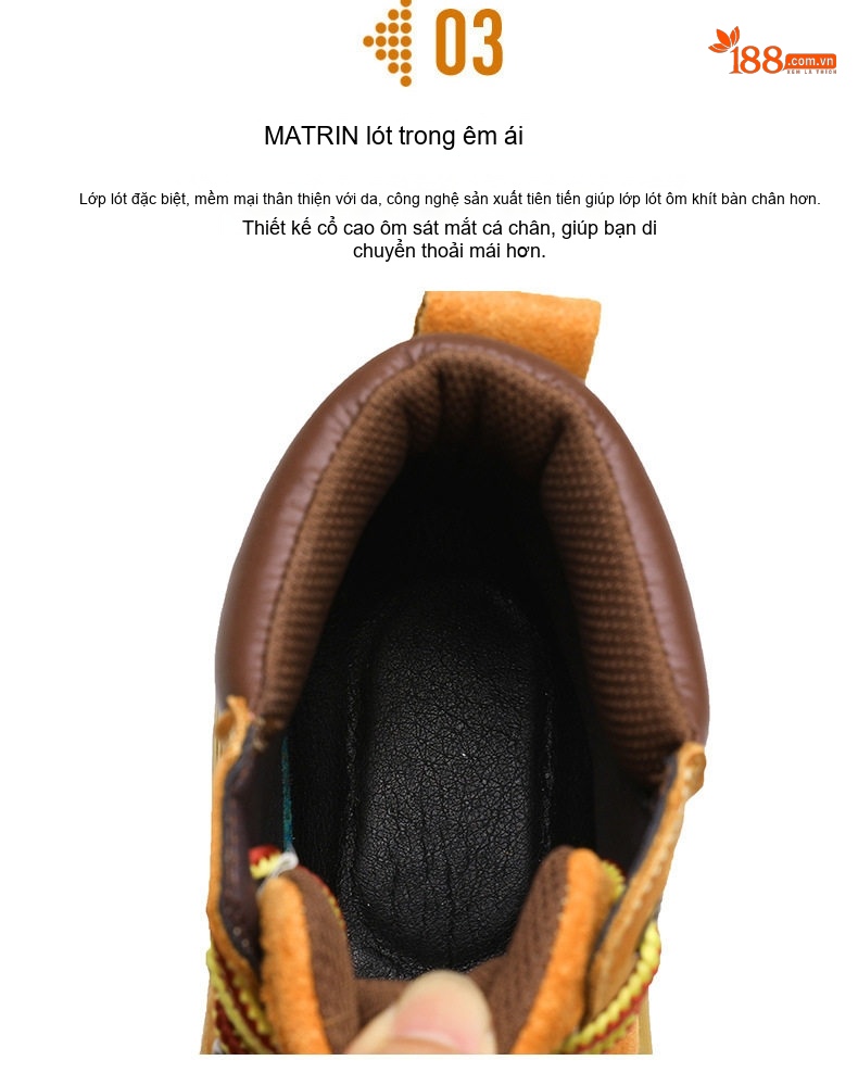 Giày Boot Cổ Cao Da Mờ Đế Dày Màu Vàng Bò Gót 5 cm chi tiết 8