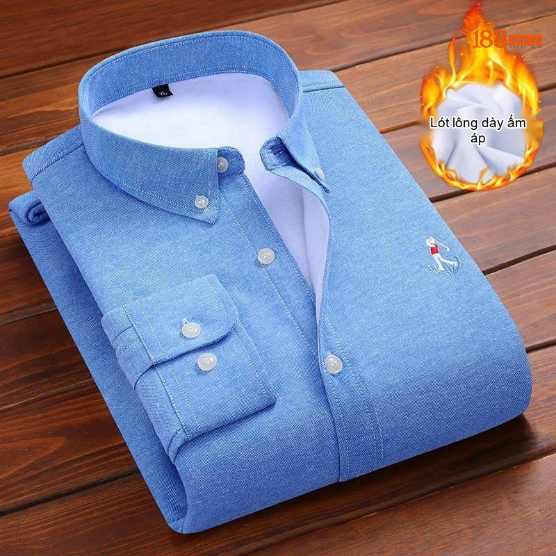 Áo Sơ Mi Nam Dài Tay Cotton Oxford Lót Lông Dày Dặn Thêu Hình Màu Xanh Dương, Xanh Navy, Tím, Đỏ...