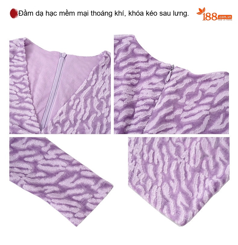 Váy liền thân Nữ Pháp V Cổ Tay Dài Ôm Body Chất Liệu Nhung Màu Tím chi tiết 5