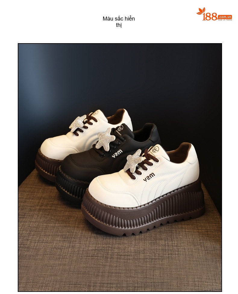 Giày Loafer Nữ Đế Bánh Mì Chiều Cao Đế 8cm Đính Đá Thời Trang Màu Đen, Trắng chi tiết 19