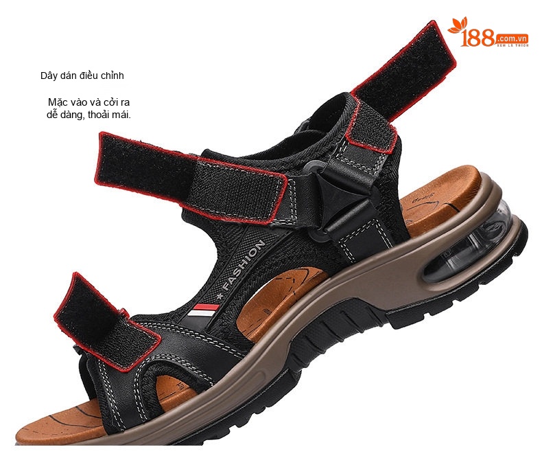 Dép Sandal Nam Da Thật Hở Ngón Thoáng Khí Chiều Cao Đế Khoảng 4cm Màu Nâu, Đen chi tiết 9